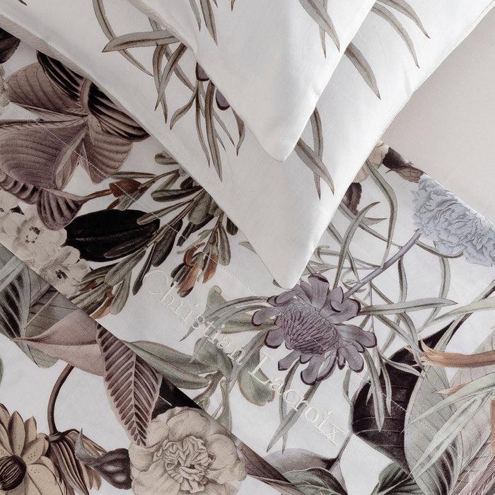 Cxl By Christian Lacroix Ensemble De Draps : Drap-housse Drap Plat Taie(s) D'oreiller En Satin De Coton - Dessin Garden Taupe