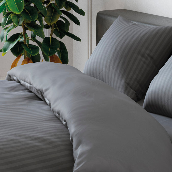 Cxl By Christian Lacroix Housse De Couette + Taie(s) D'oreiller Satin De Coton - Rayure Tissé Gris Foncé