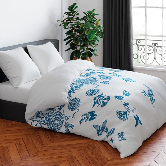 cxl by christian lacroix Housse de couette + taie(s) d'oreiller satin de coton - Love stories bleu/blanc