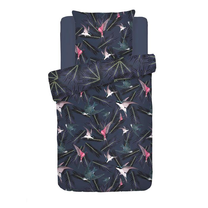 Cxl By Christian Lacroix Housse De Couette + Taie(s) D'oreiller Satin De Coton - Hirondelles Bleu