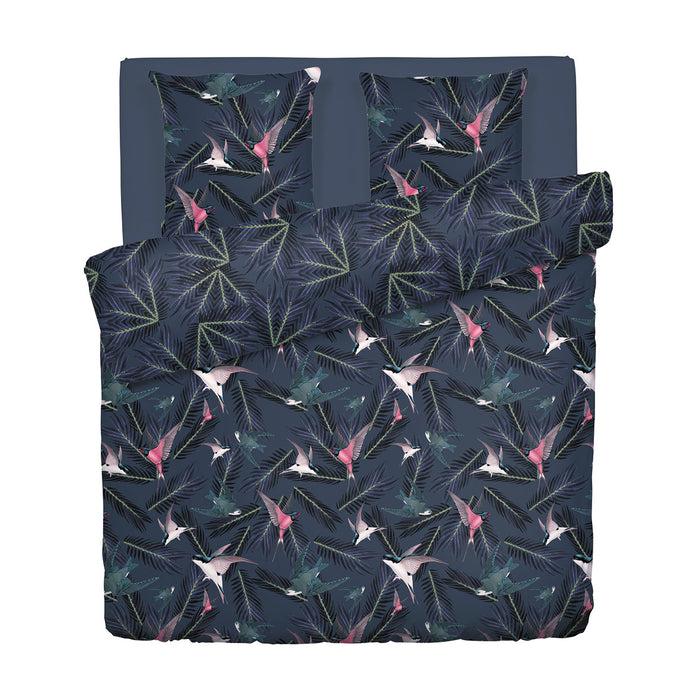 Cxl By Christian Lacroix Housse De Couette + Taie(s) D'oreiller Satin De Coton - Hirondelles Bleu