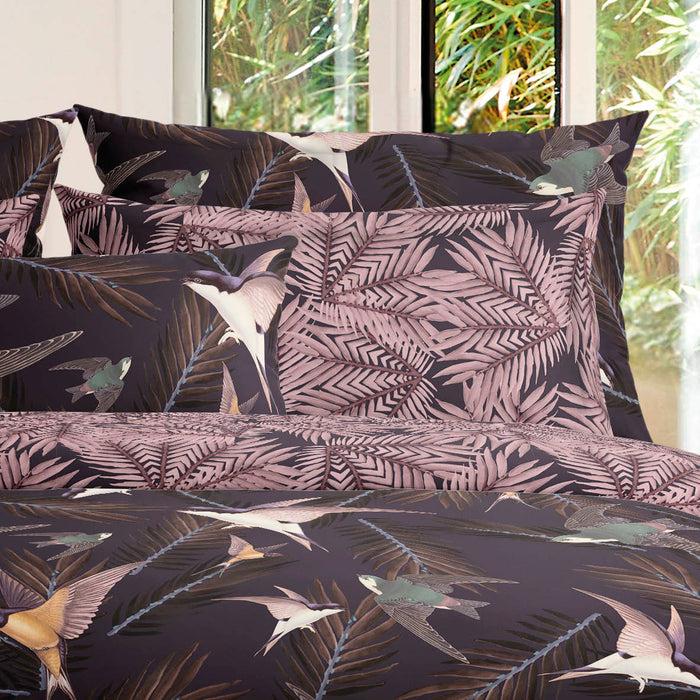 Cxl By Christian Lacroix Housse De Couette + Taie(s) D'oreiller Satin De Coton - Hirondelles Prune