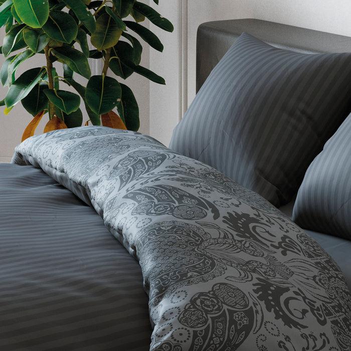 Cxl By Christian Lacroix Housse De Couette + Taie(s) D'oreiller Satin De Coton - Arles Gris Foncé Rayé