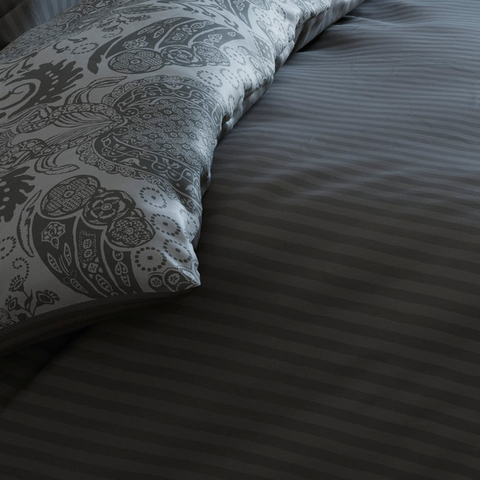 Cxl By Christian Lacroix Housse De Couette + Taie(s) D'oreiller Satin De Coton - Arles Gris Foncé Rayé