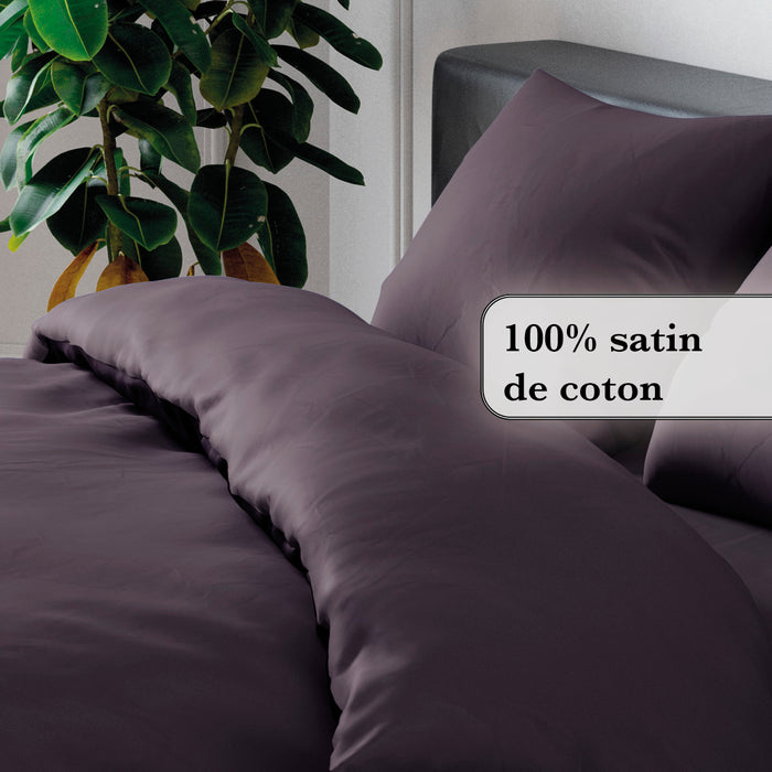 Cxl By Christian Lacroix Housse De Couette + Taie(s) Satin De Coton - Uni Prune
