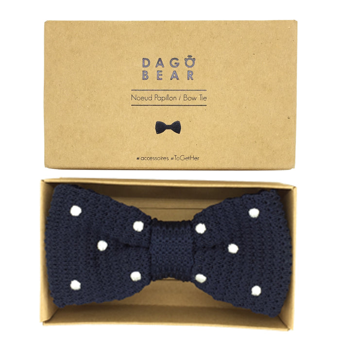 dagobear Nœud papillon tricot bleu marine à pois - Le Dago Papillon Henri