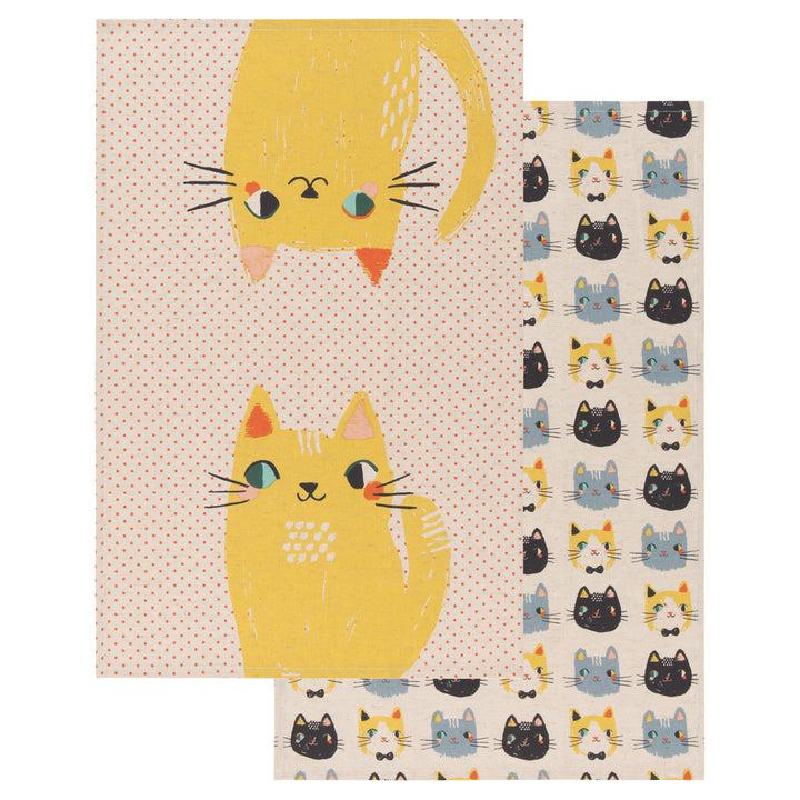 danica studio Lot de 2 torchons à vaisselle imprimés Meow Meow