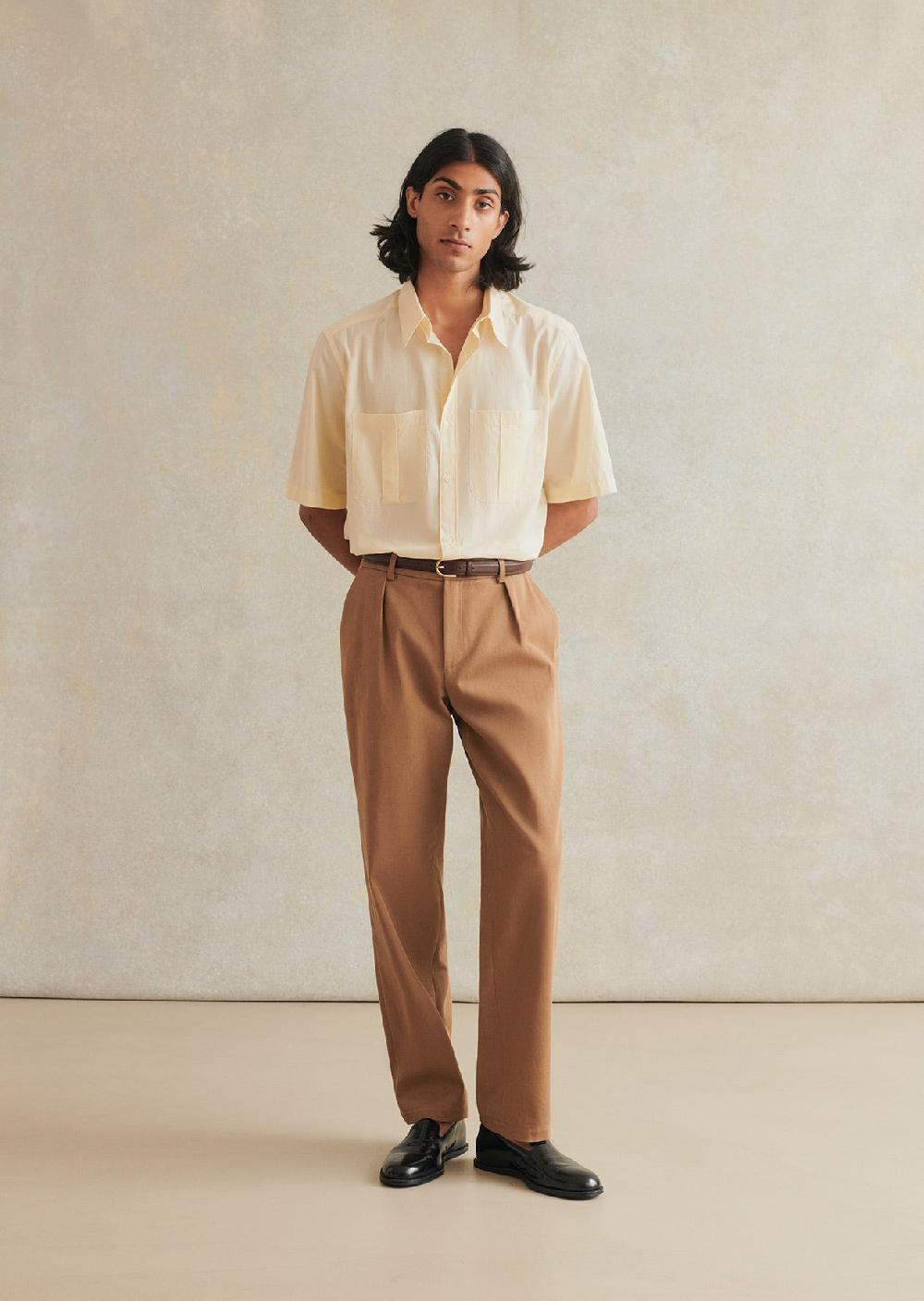 De Bonne Facture Chemise De Peintre à Manches Courtes Voile De Coton Lavé