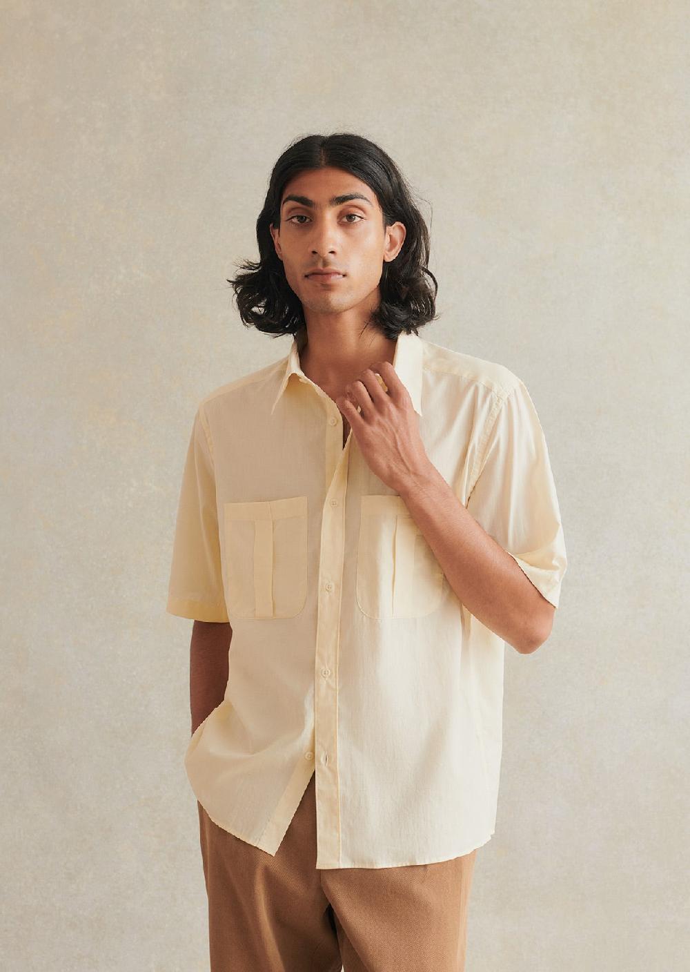 de bonne facture Chemise De Peintre à Manches Courtes Voile De Coton Lavé