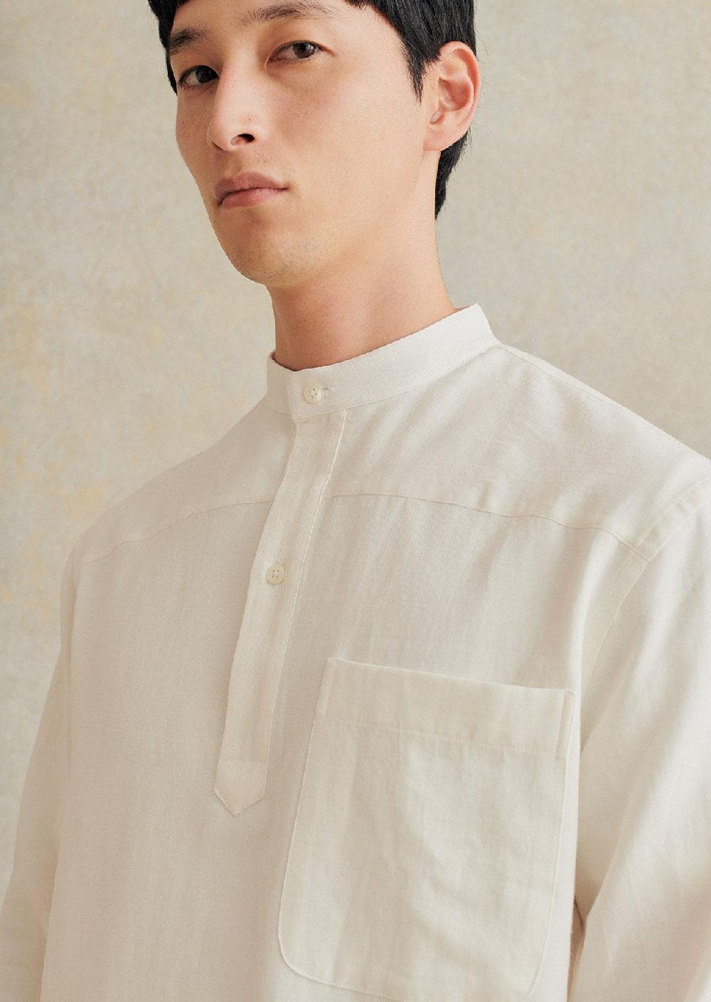 De Bonne Facture Chemise Popover À Col Montant Cotton & Hemp Twill