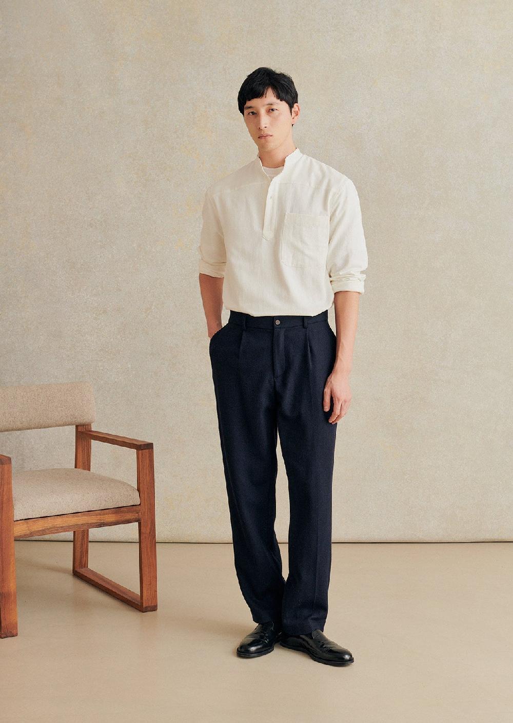 De Bonne Facture Chemise Popover À Col Montant Cotton & Hemp Twill
