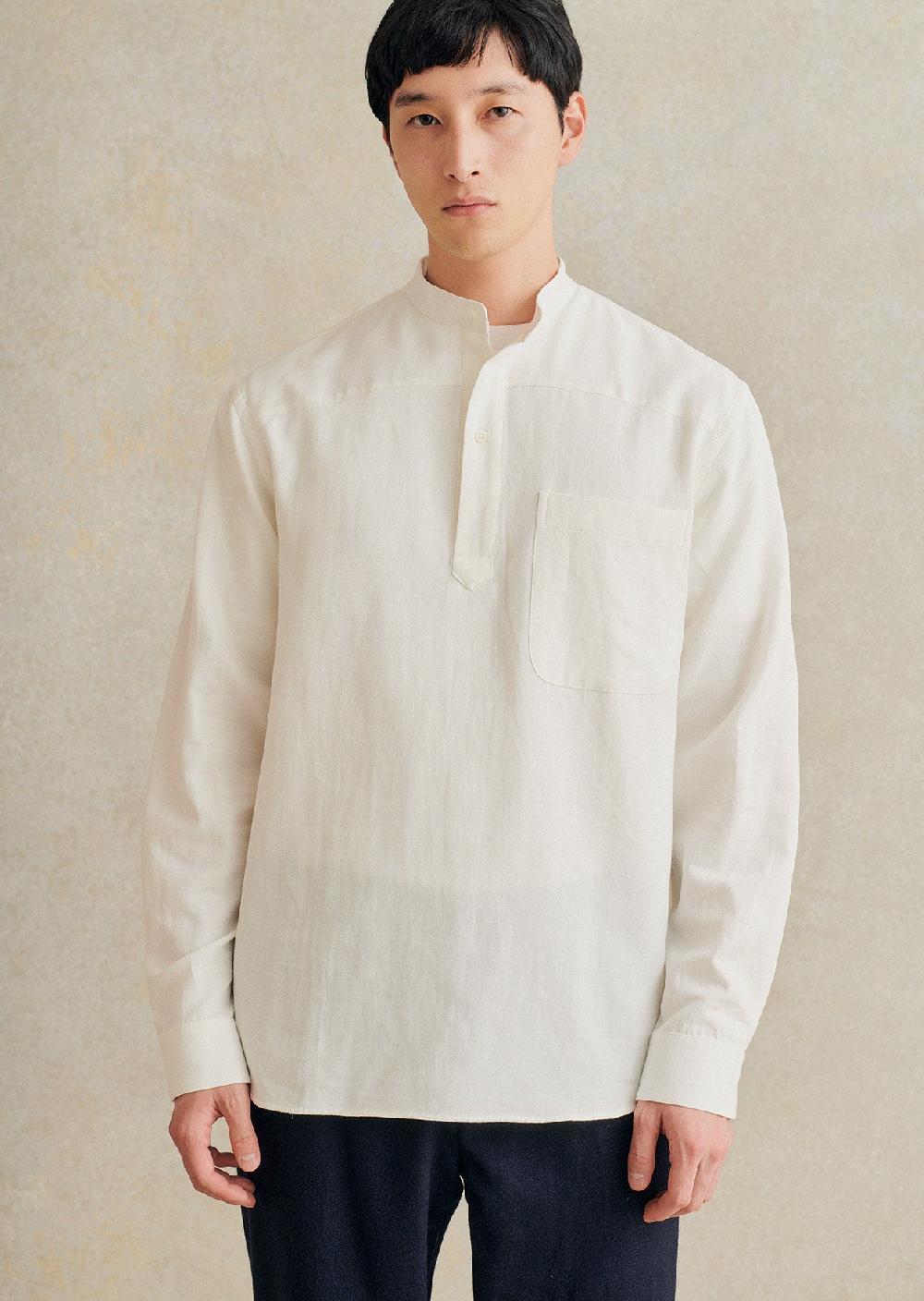 de bonne facture Chemise Popover À Col Montant Cotton & Hemp Twill de bonne facture Chemise Popover À Col Montant Cotton & Hemp Twill