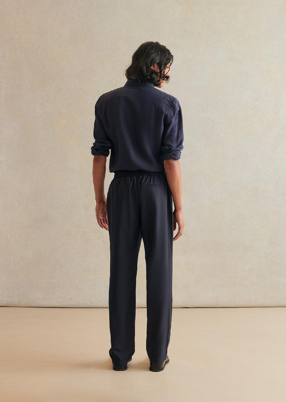 De Bonne Facture Pantalon À Taille Élastiquée Laine Froide Super 130'S