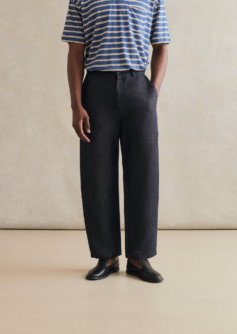 De Bonne Facture Pantalon Ballon Denim De Lin Français