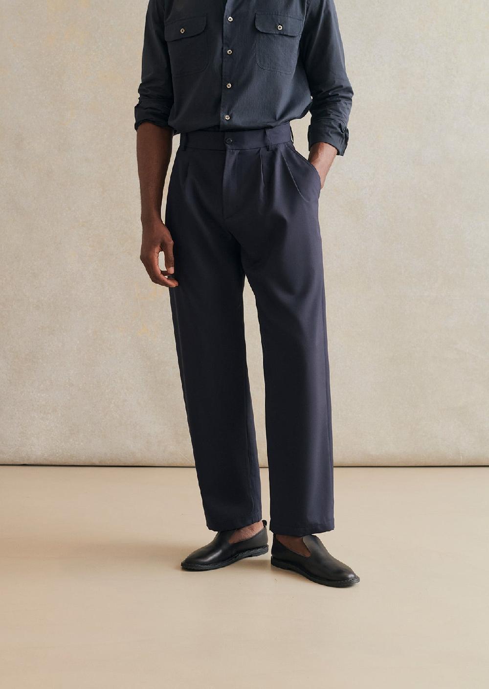 De Bonne Facture Pantalon D'Artiste Laine Froide Super 130's