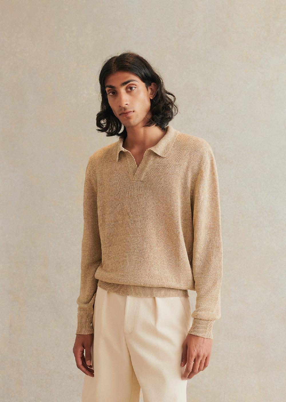 de bonne facture Polo Tricoté À Manches Longues Fil De Coton Et Lin Italien