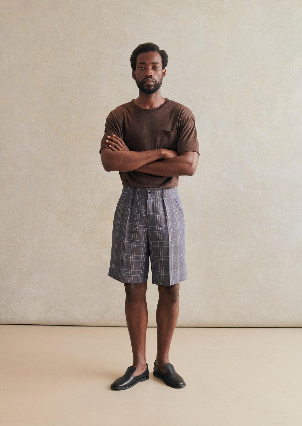 de bonne facture Short De Naturaliste Madras De Lin Italien de bonne facture Short De Naturaliste Madras De Lin Italien