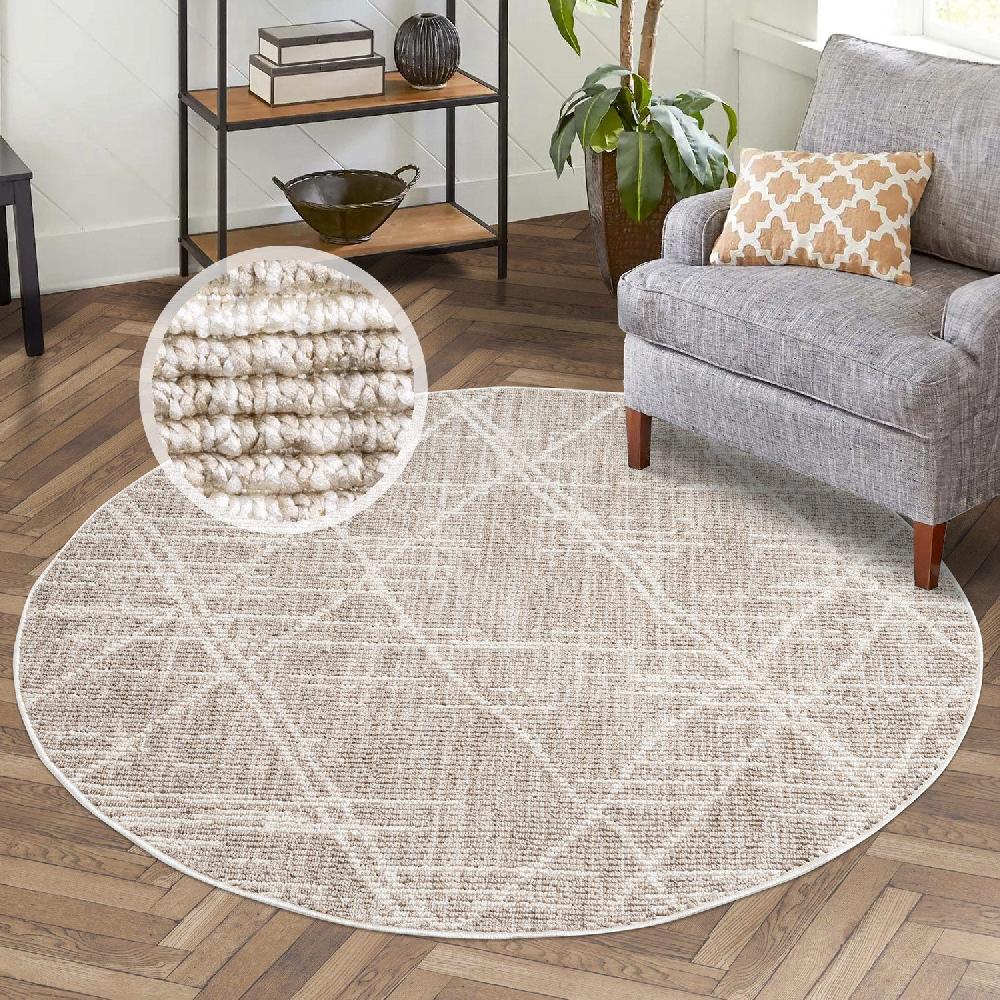 Deco Tapis Tapis Boho Berbère Rond Laineux Beige