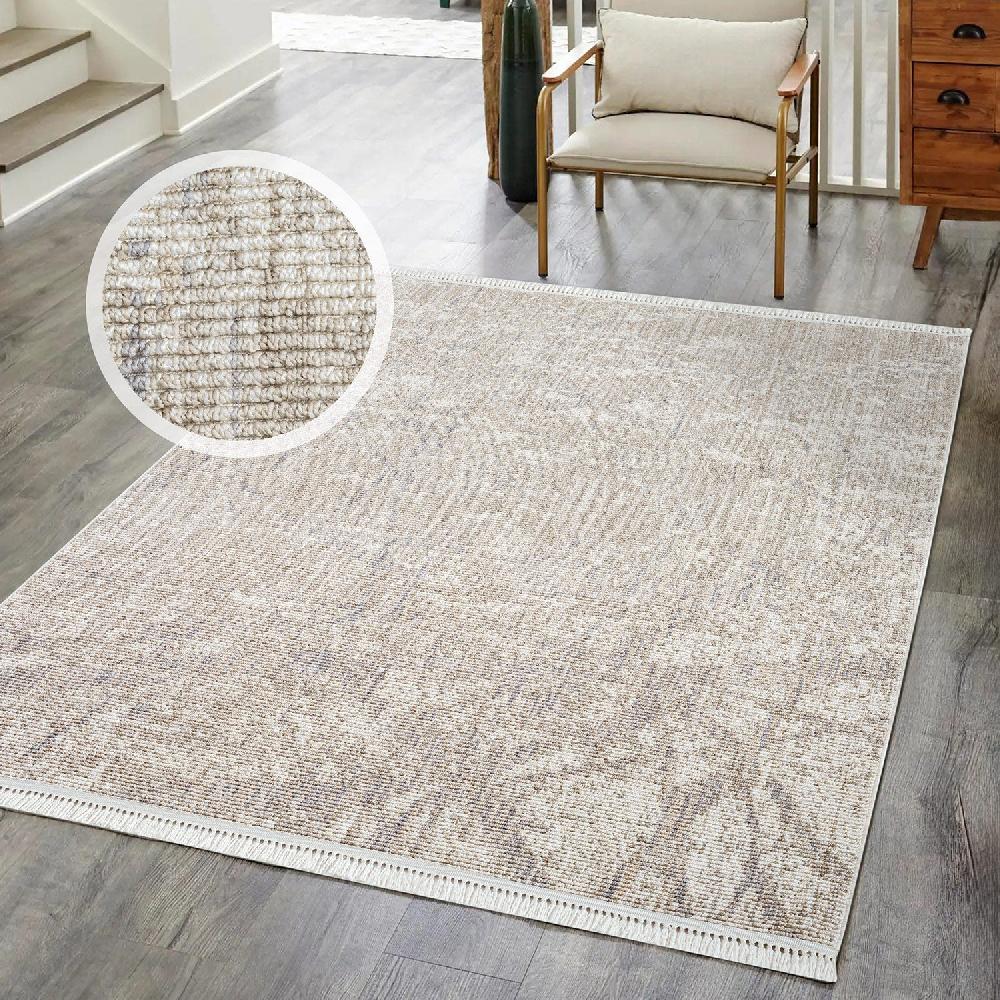 Deco Tapis Tapis Boho Laineux à Franges Beige