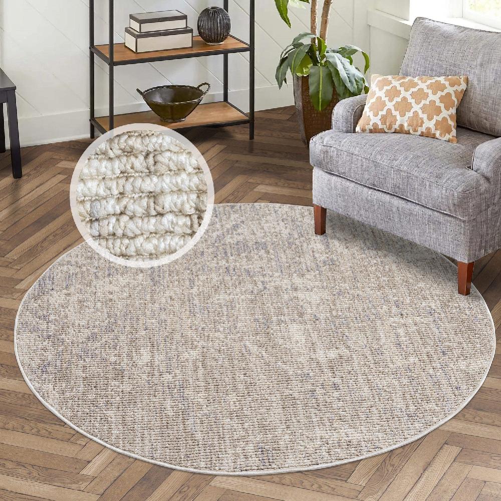 Deco Tapis Tapis Boho Rond Laineux Beige