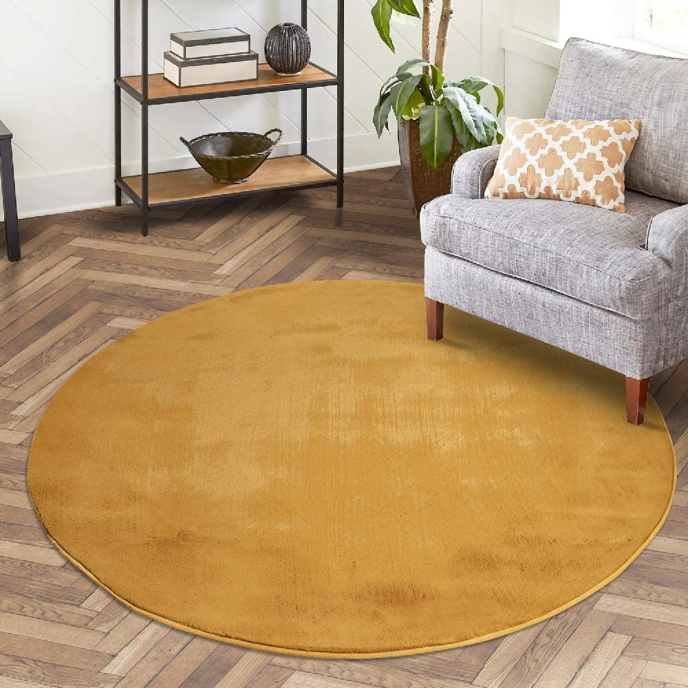 deco tapis Tapis de Fourrure Rond Velours Ambre