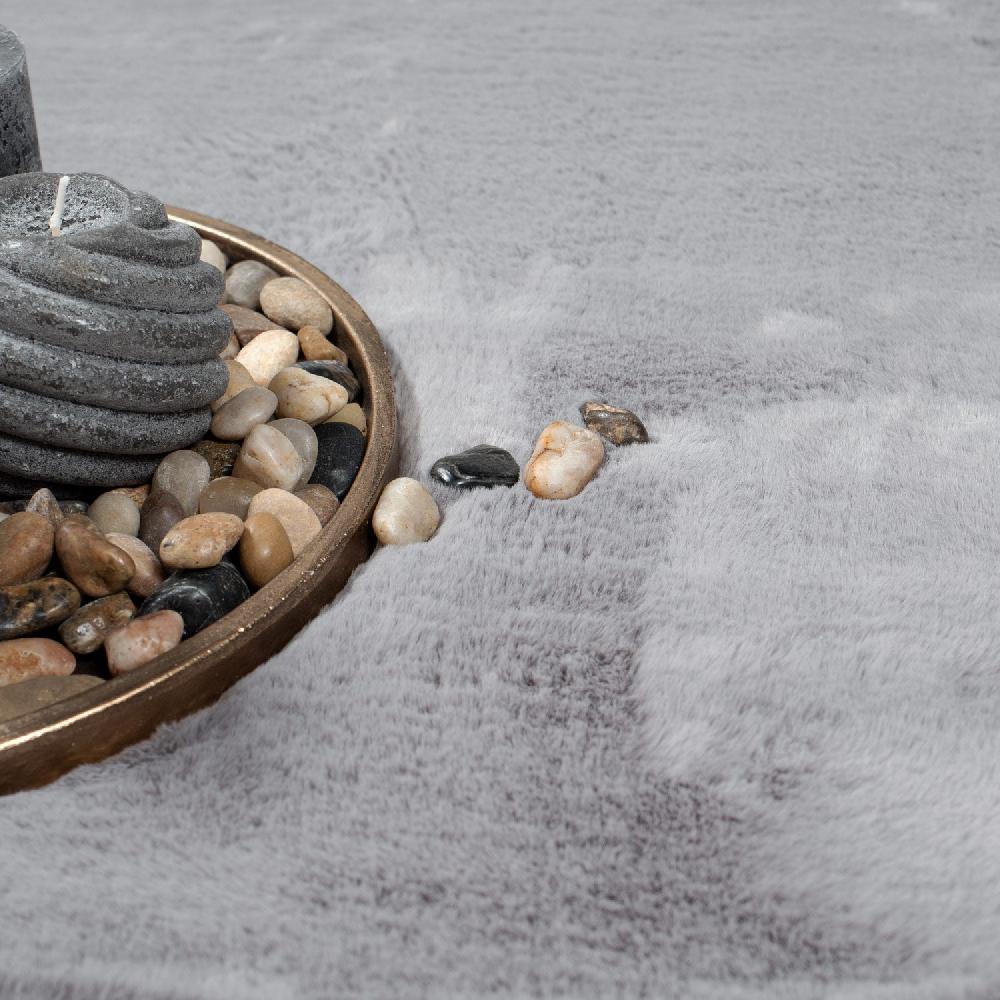 Deco Tapis Tapis De Fourrure Rond Velours Gris