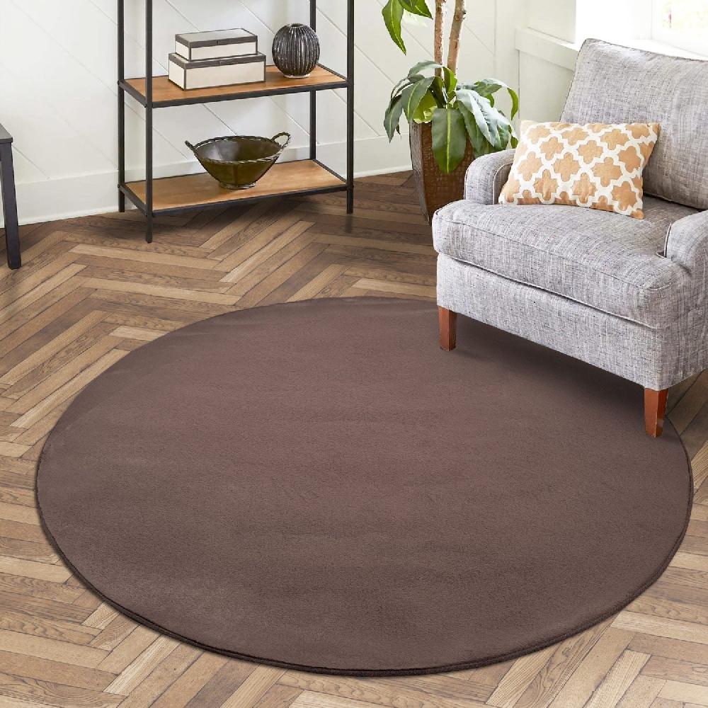 deco tapis Tapis de Fourrure Rond Velours Marron