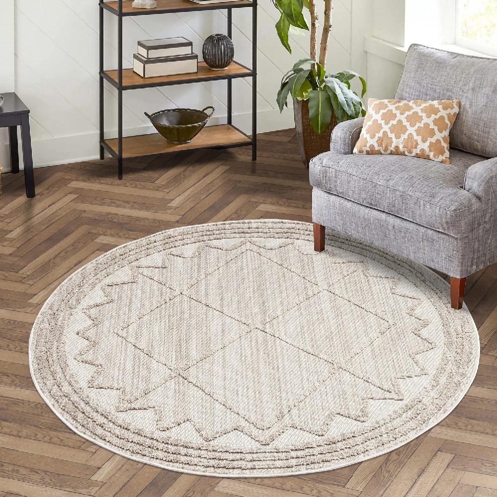 Deco Tapis Tapis Ethnique Laineux Relief Beige
