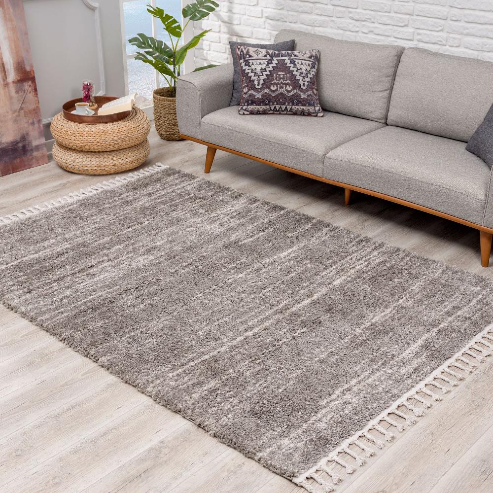 deco tapis Tapis moelleux chiné à franges tressées