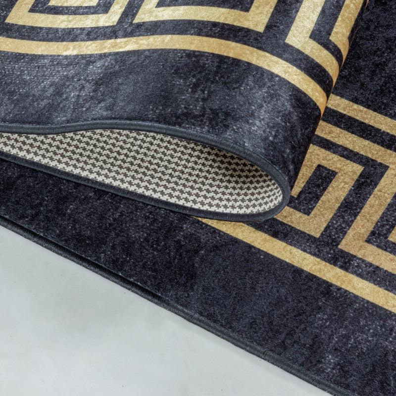 Deco Tapis Tapis Noir Et Gold Lavable En Machine
