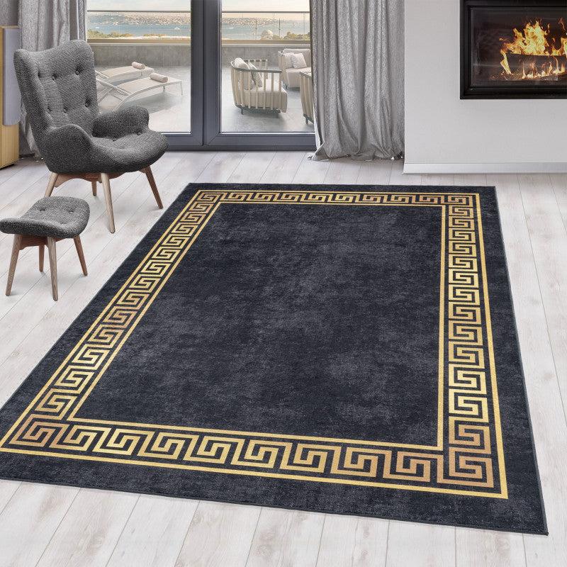 deco tapis Tapis Noir et Gold lavable en machine