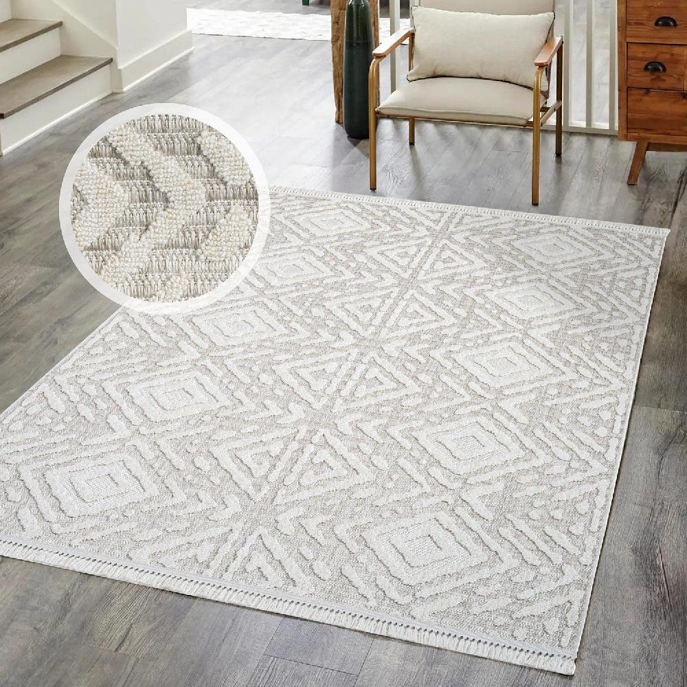 Deco Tapis Tapis Salon Laineux à Franges Beige
