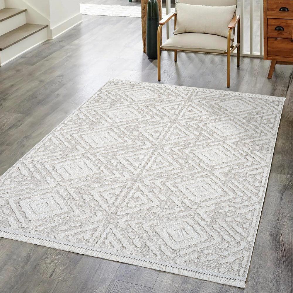 Deco Tapis Tapis Salon Laineux à Franges Beige