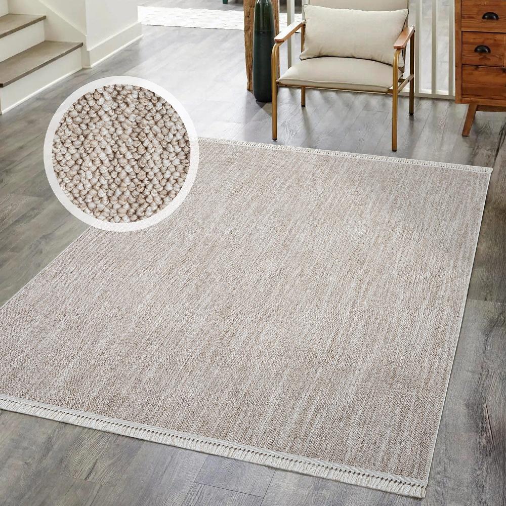 Deco Tapis Tapis Salon Nova à Franges Beige