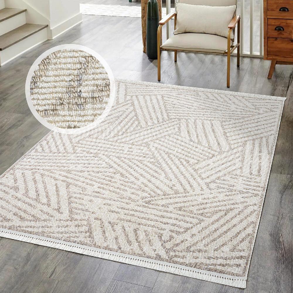 Deco Tapis Tapis Salon Tarza à Franges Beige