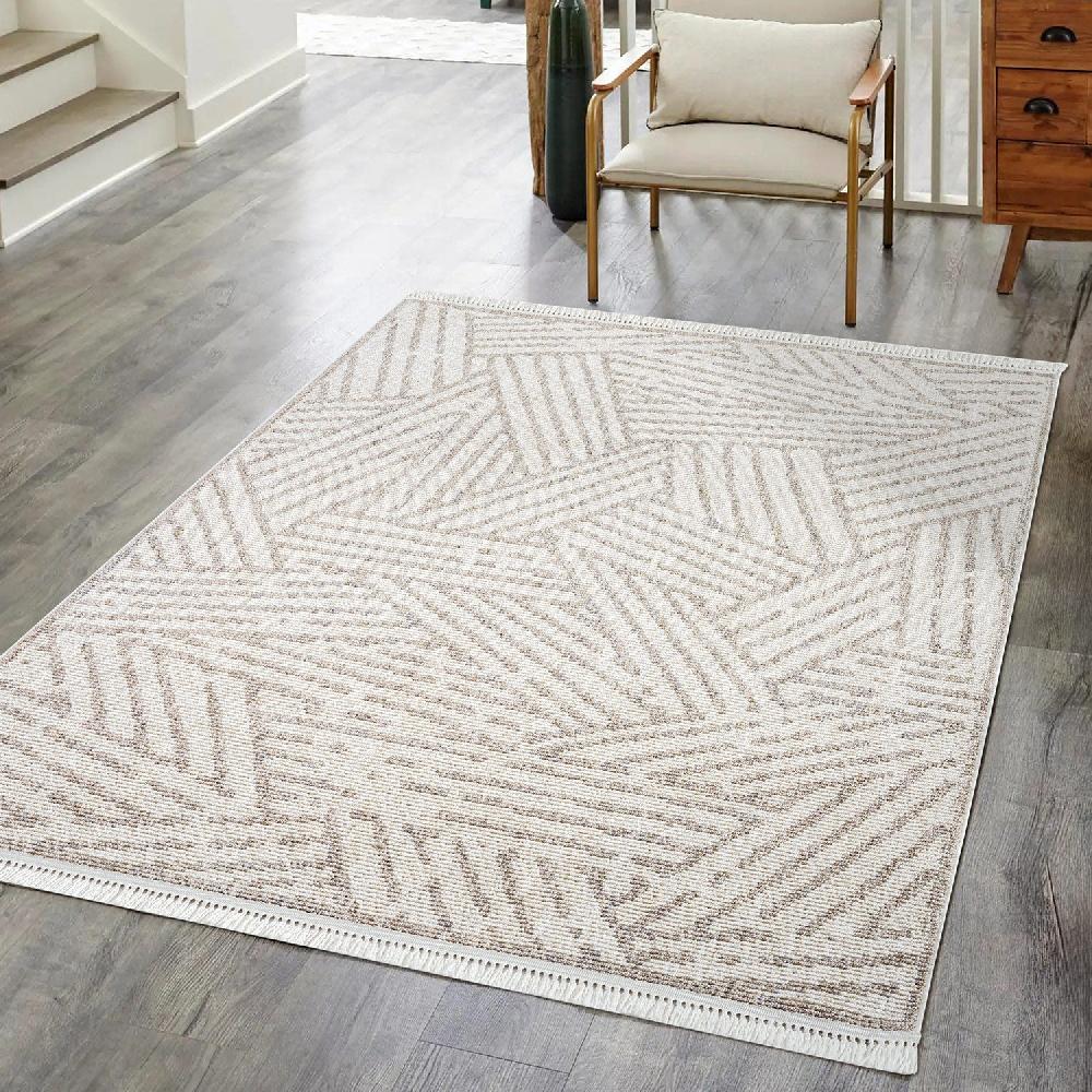 Deco Tapis Tapis Salon Tarza à Franges Beige