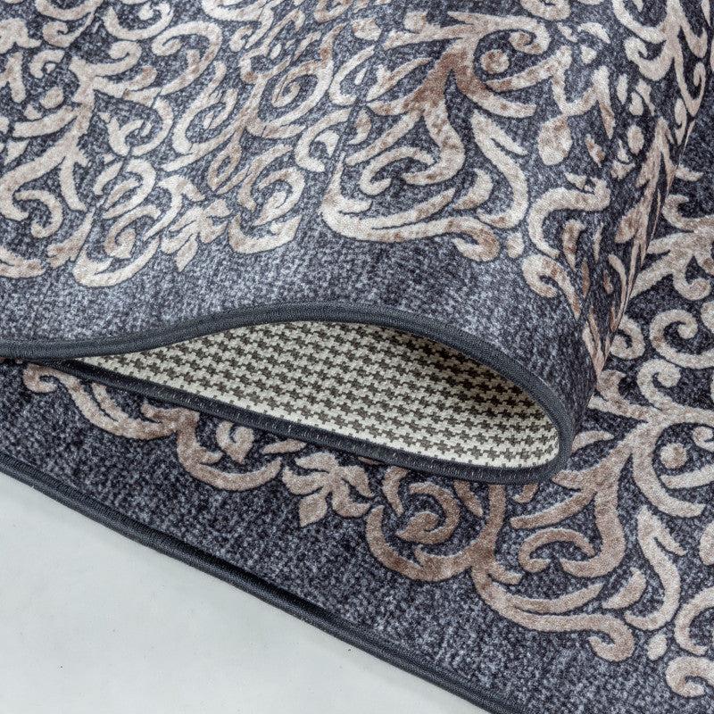 Deco Tapis Tapis Baroque Noir Et Beige Lavable En Machine