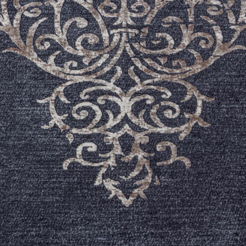 Deco Tapis Tapis Baroque Noir Et Beige Lavable En Machine