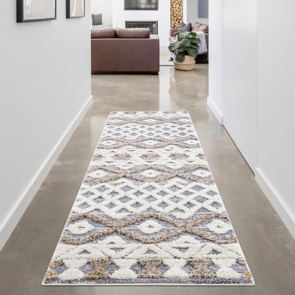 Deco Tapis Tapis Bohème à Poils Longs Et Relief Beige Et Crème