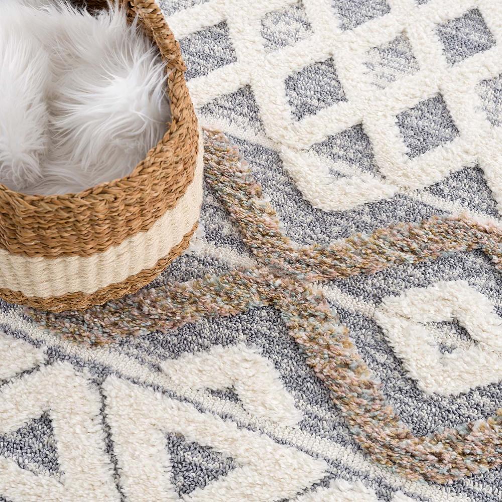 Deco Tapis Tapis Bohème à Poils Longs Et Relief Beige Et Crème