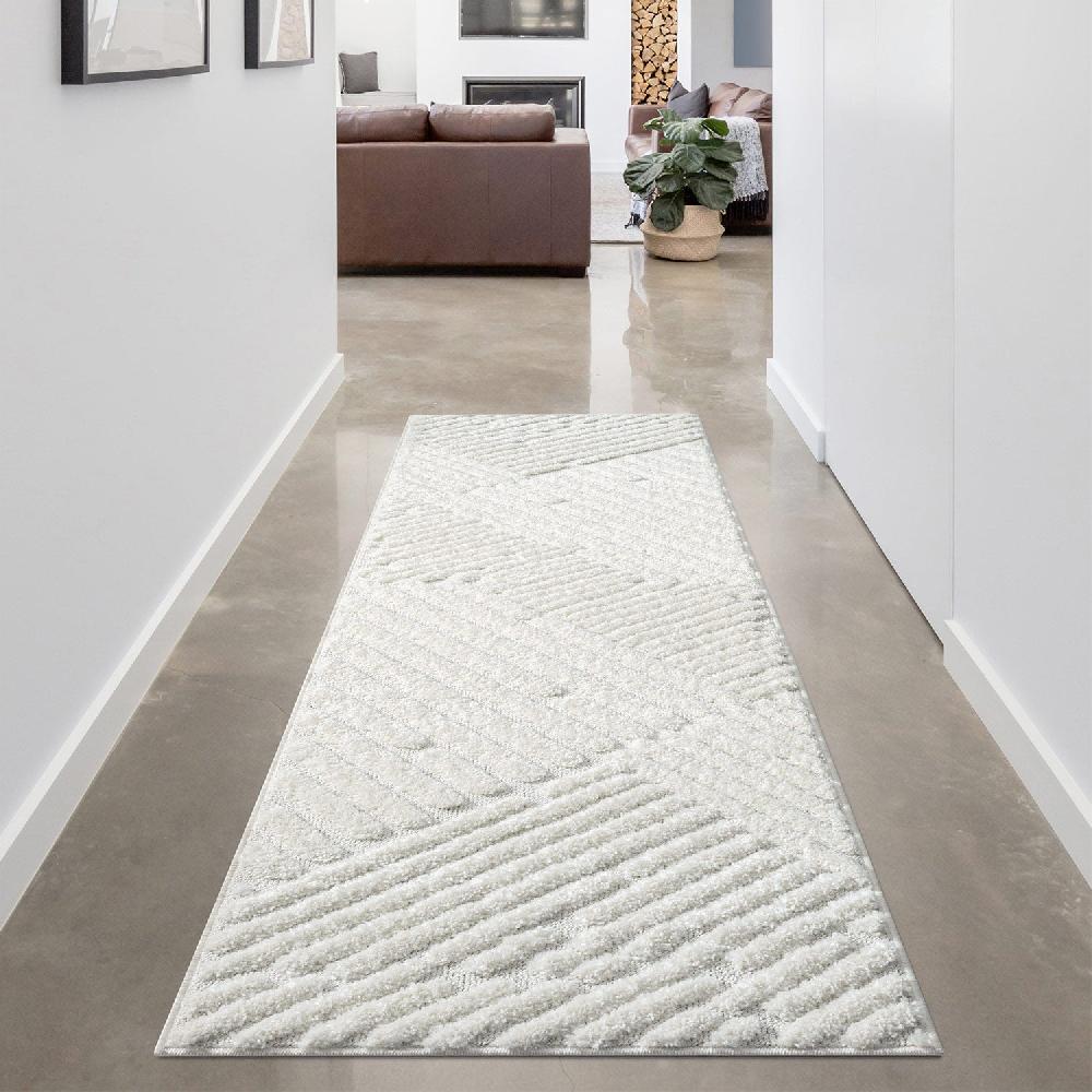 Deco Tapis Tapis Bohème à Poils Longs Et Relief Crème