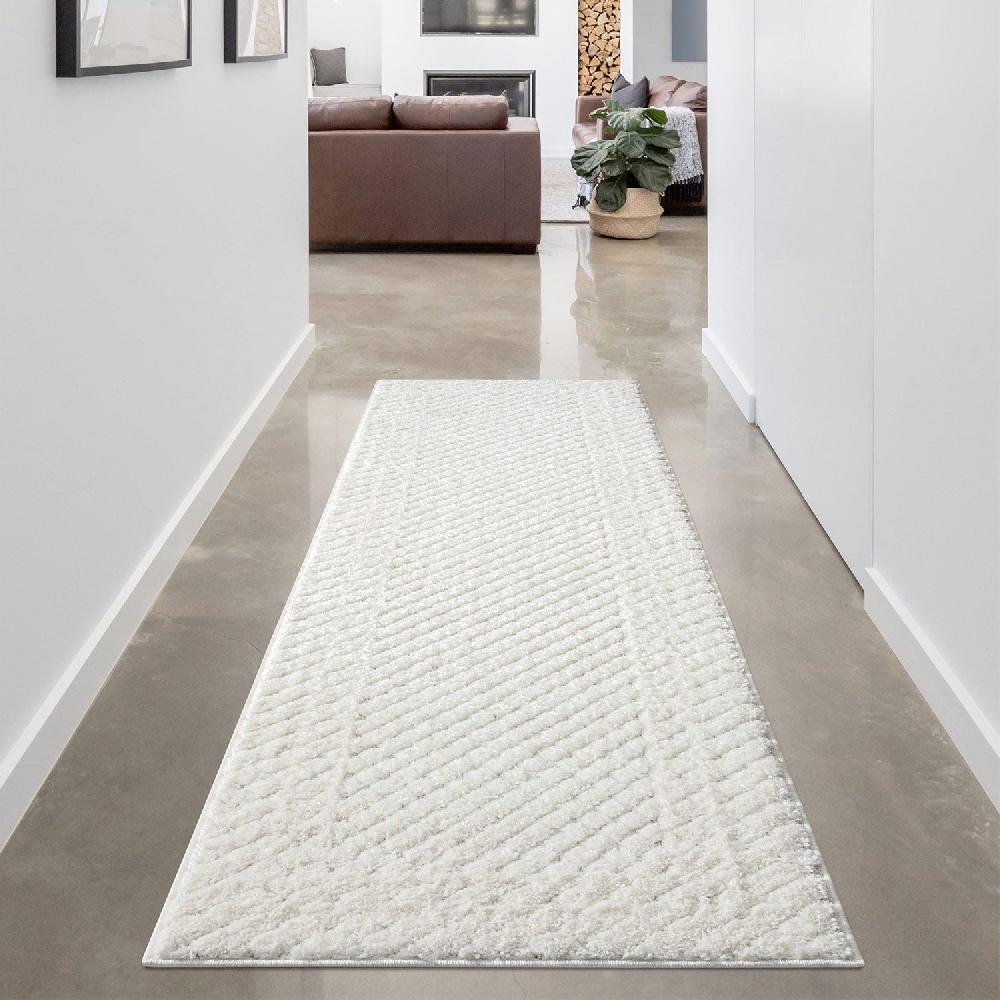 Deco Tapis Tapis Bohème à Poils Longs Et Relief Crème