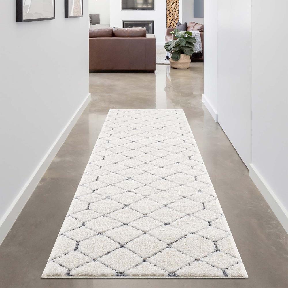 Deco Tapis Tapis Bohème à Poils Longs Et Relief Crème Et Gris