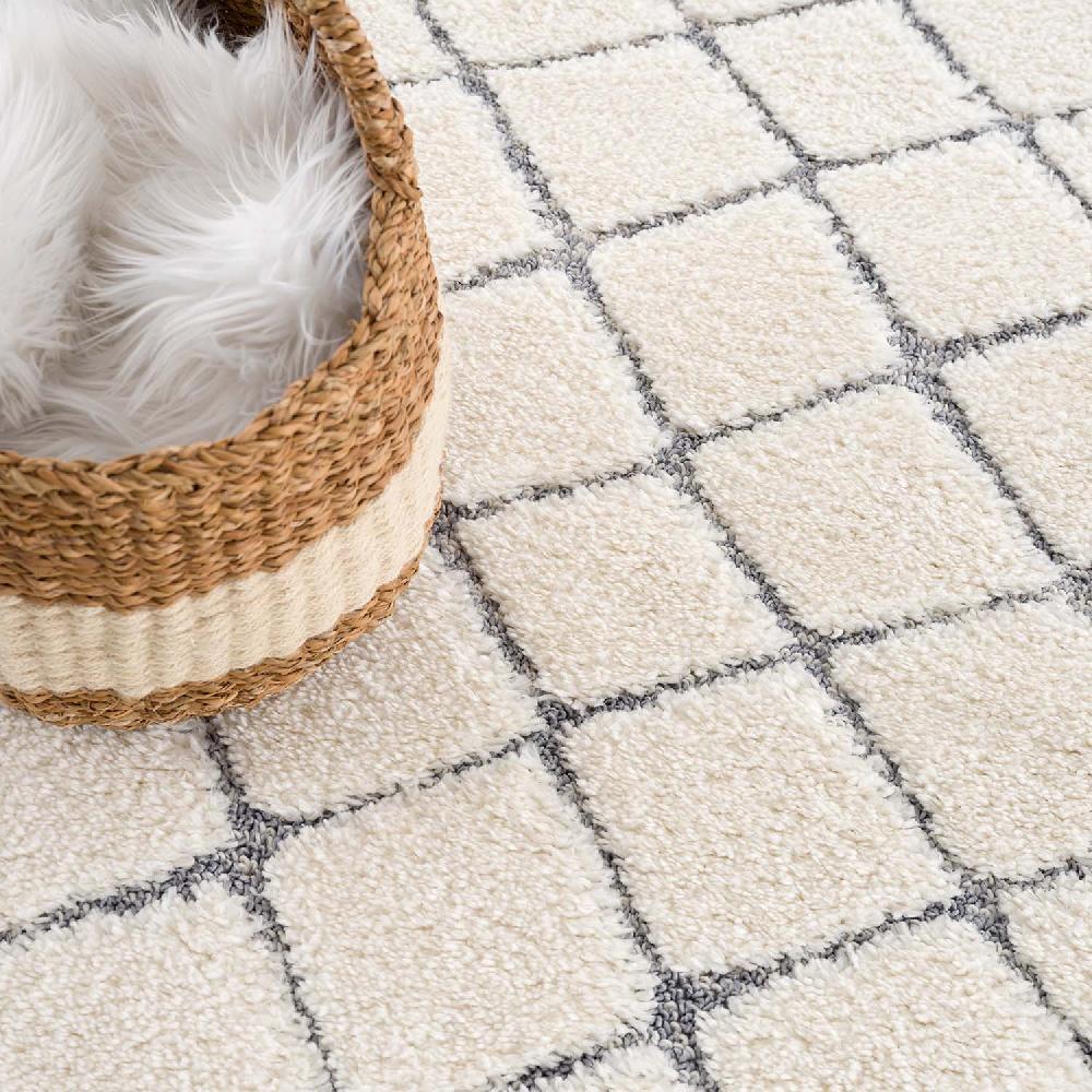 Deco Tapis Tapis Bohème à Poils Longs Et Relief Crème Et Gris