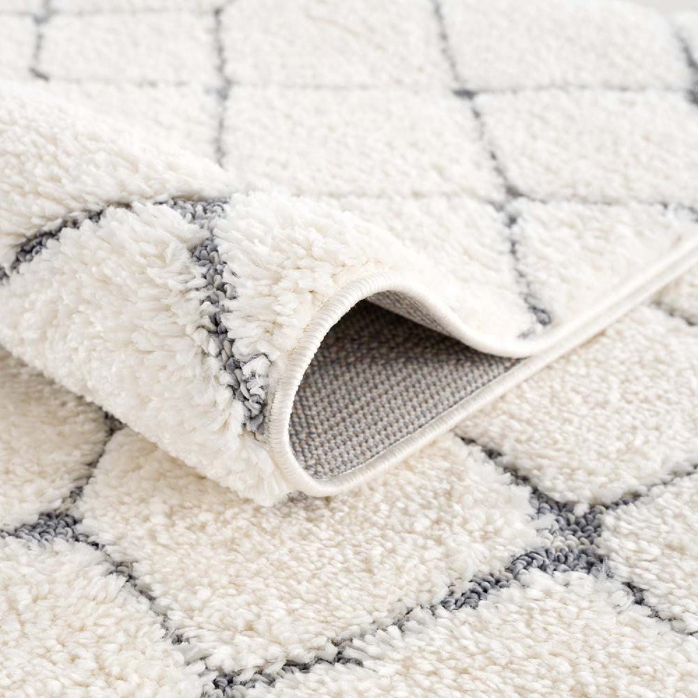 Deco Tapis Tapis Bohème à Poils Longs Et Relief Crème Et Gris