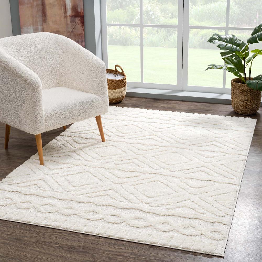 deco tapis Tapis Bohème à poils longs et relief crème