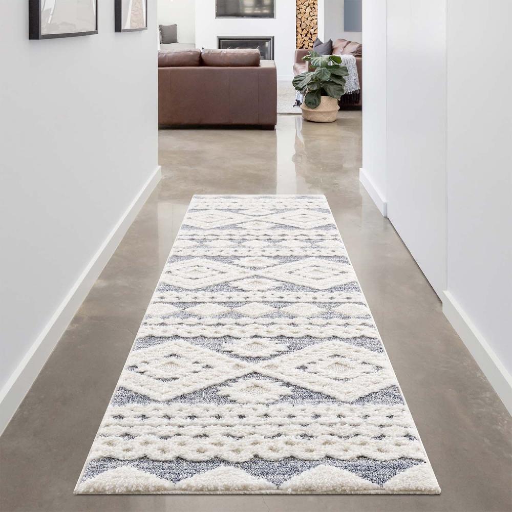 Deco Tapis Tapis Bohème à Poils Longs Et Relief Gris Et Crème