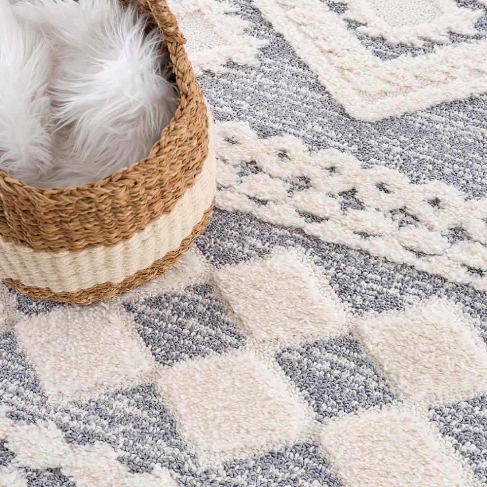 Deco Tapis Tapis Bohème à Poils Longs Et Relief Gris Et Crème