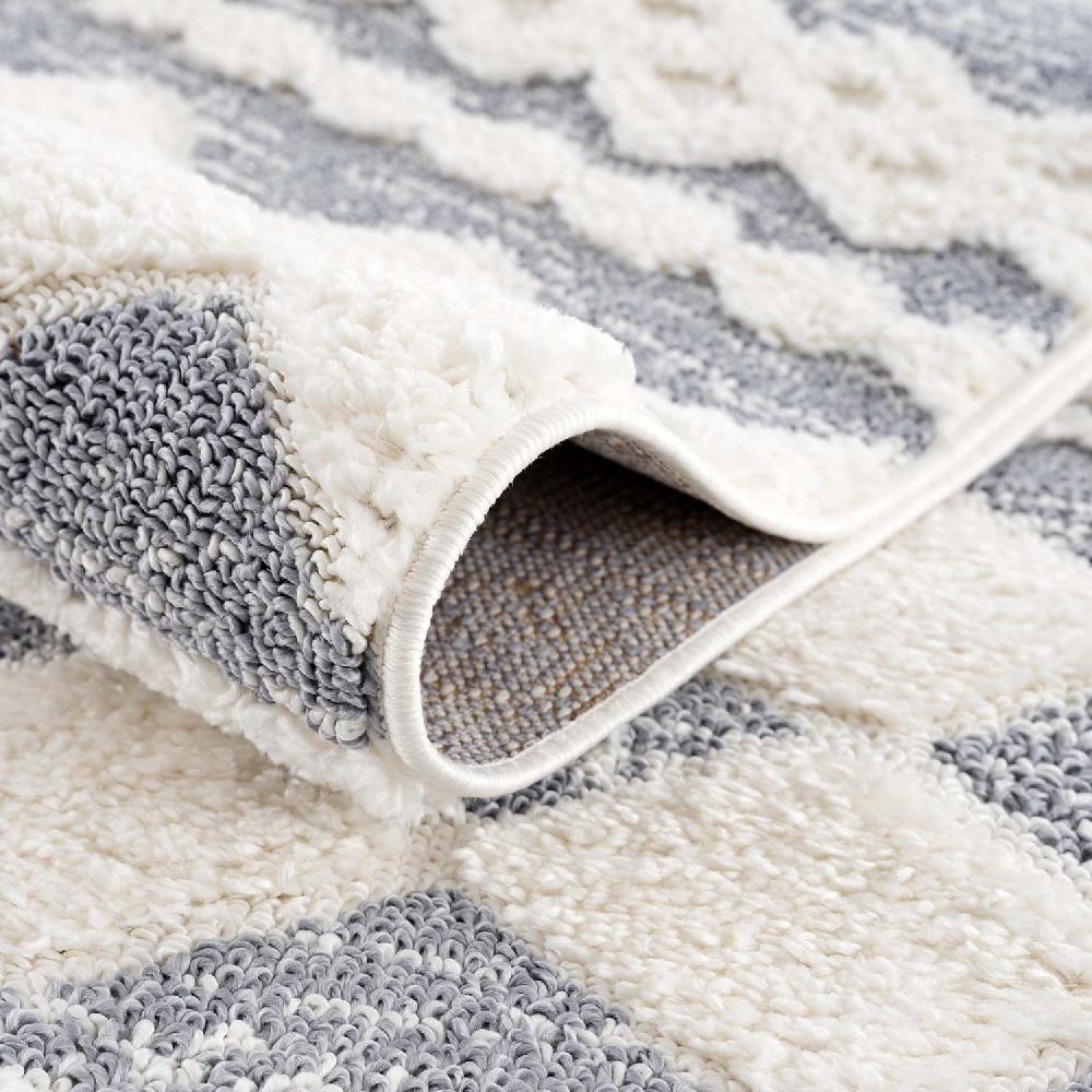Deco Tapis Tapis Bohème à Poils Longs Et Relief Gris Et Crème