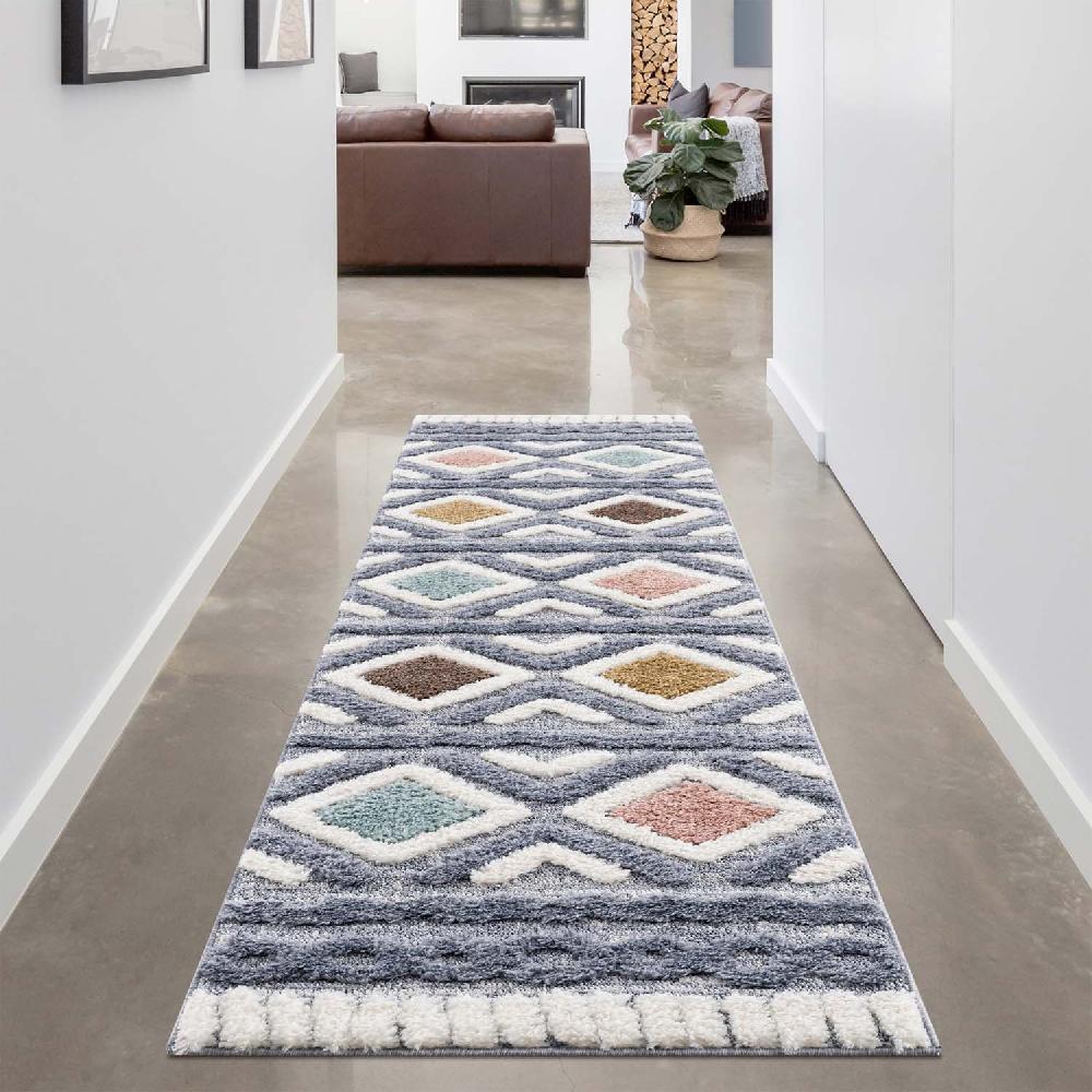 Deco Tapis Tapis Bohème à Poils Longs Et Relief Multicolore